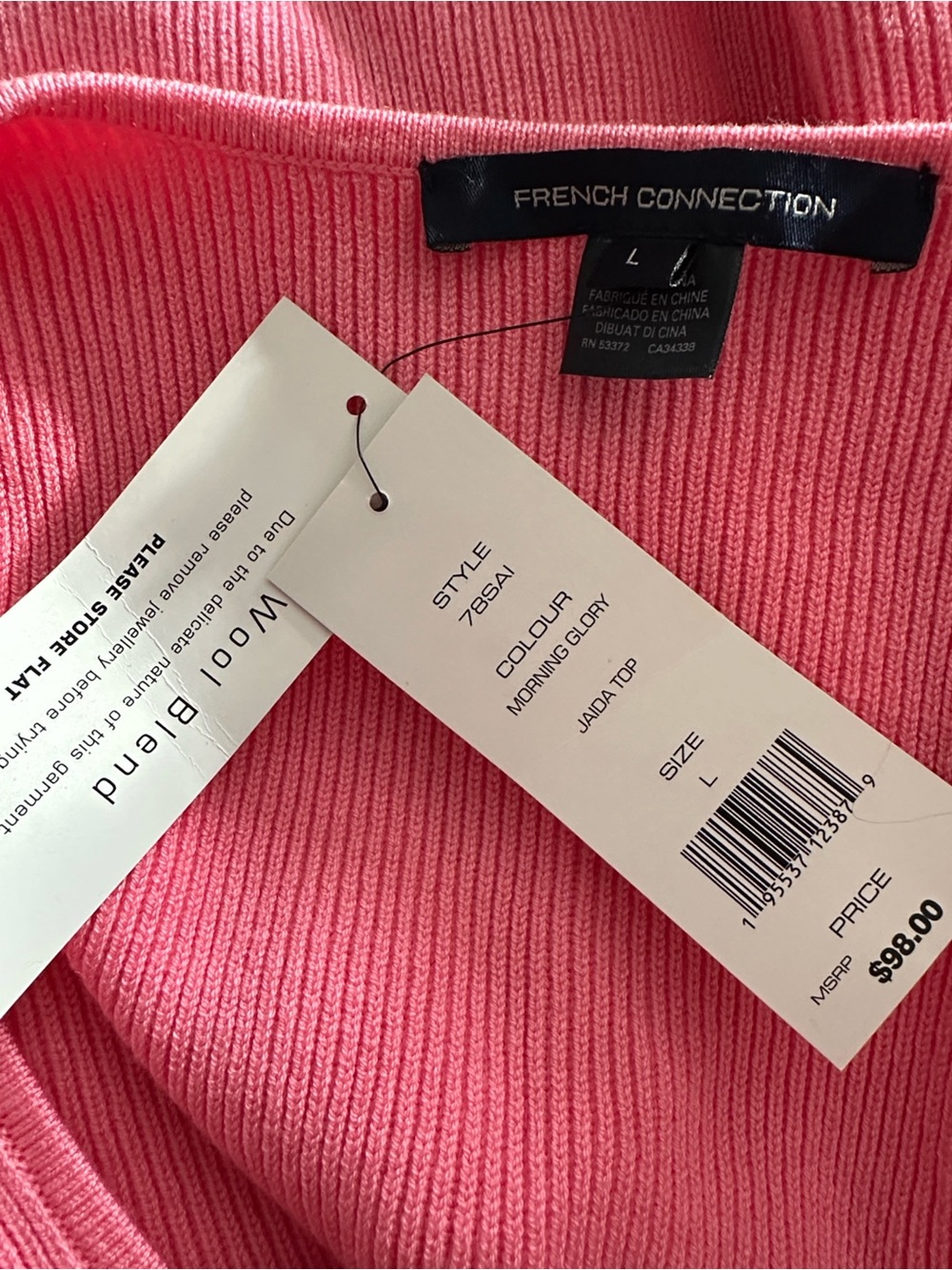 French Connection Jaida Pink Square Neck Short Sleeve Sweater NWT Large Wool - Picture 6 of 7